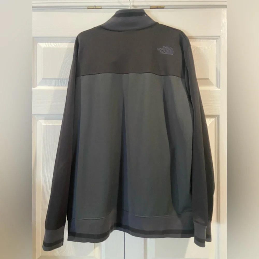 North Face Track Jacket Mens XL Black Gray Stripe Full Zip Mock Neck Casual